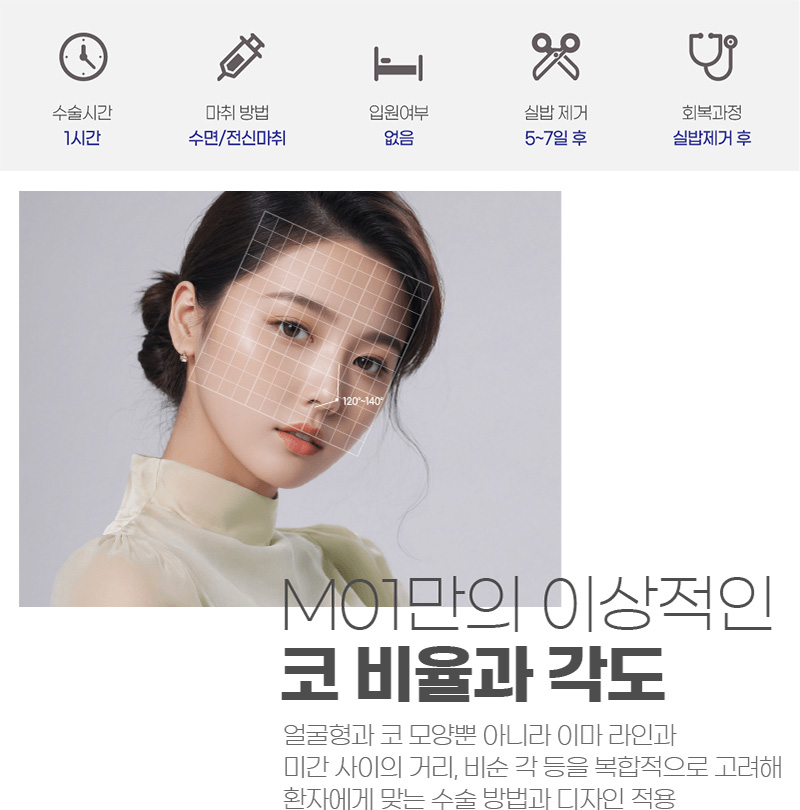 M01만의 이상적인 코 비율과 각도