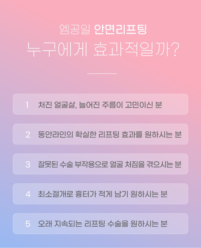 엠공일 안면리프팅 누구에게 효과적일까?